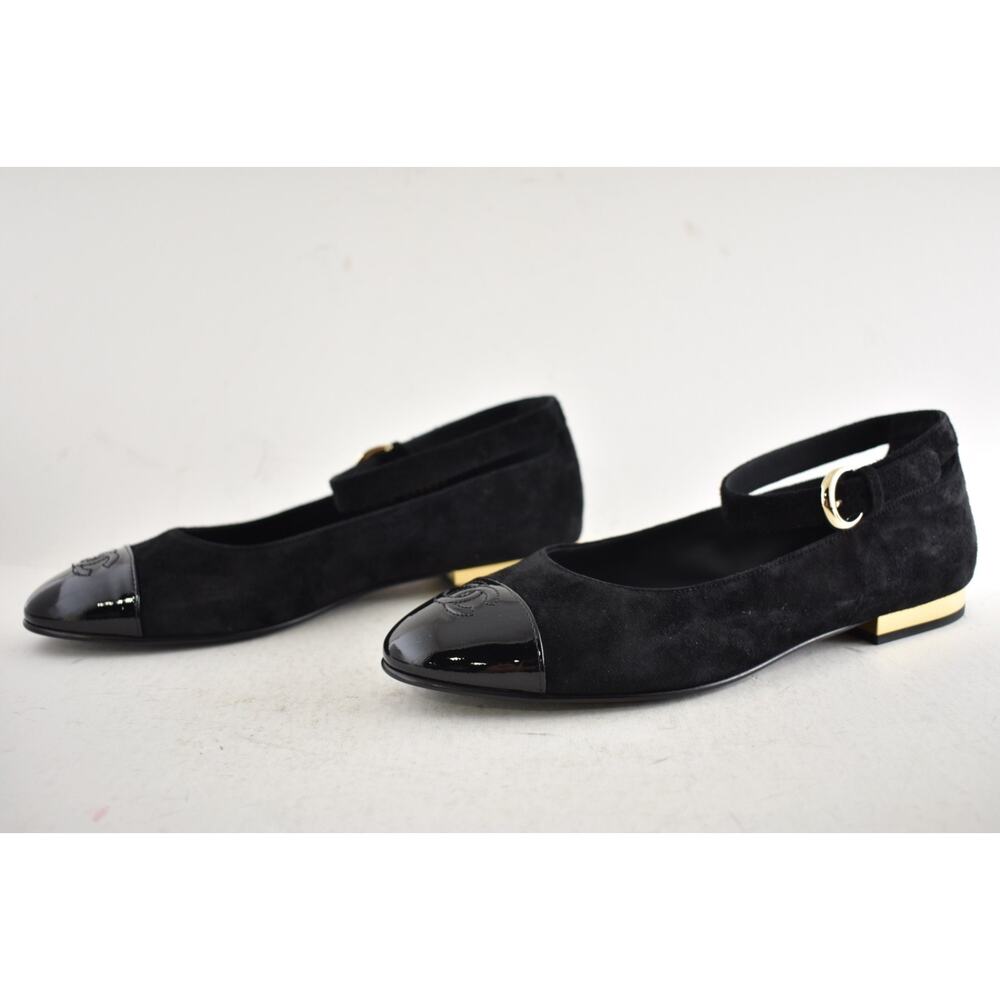 Chanel 24K Black Suede Patent CC Mary Jane Ankle Strap Ballerina Ballet Flat 40 - Picture 16 of 16